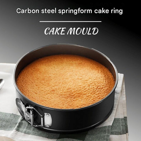 3-Piece Carbon Steel Springform Cake Mould Set with Removable Bases & Quick-Release Buckles – Round, Square & Heart Shape