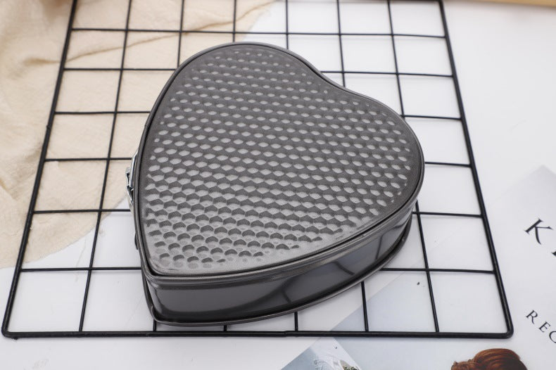 3-Piece Carbon Steel Springform Cake Mould Set with Removable Bases & Quick-Release Buckles – Round, Square & Heart Shape