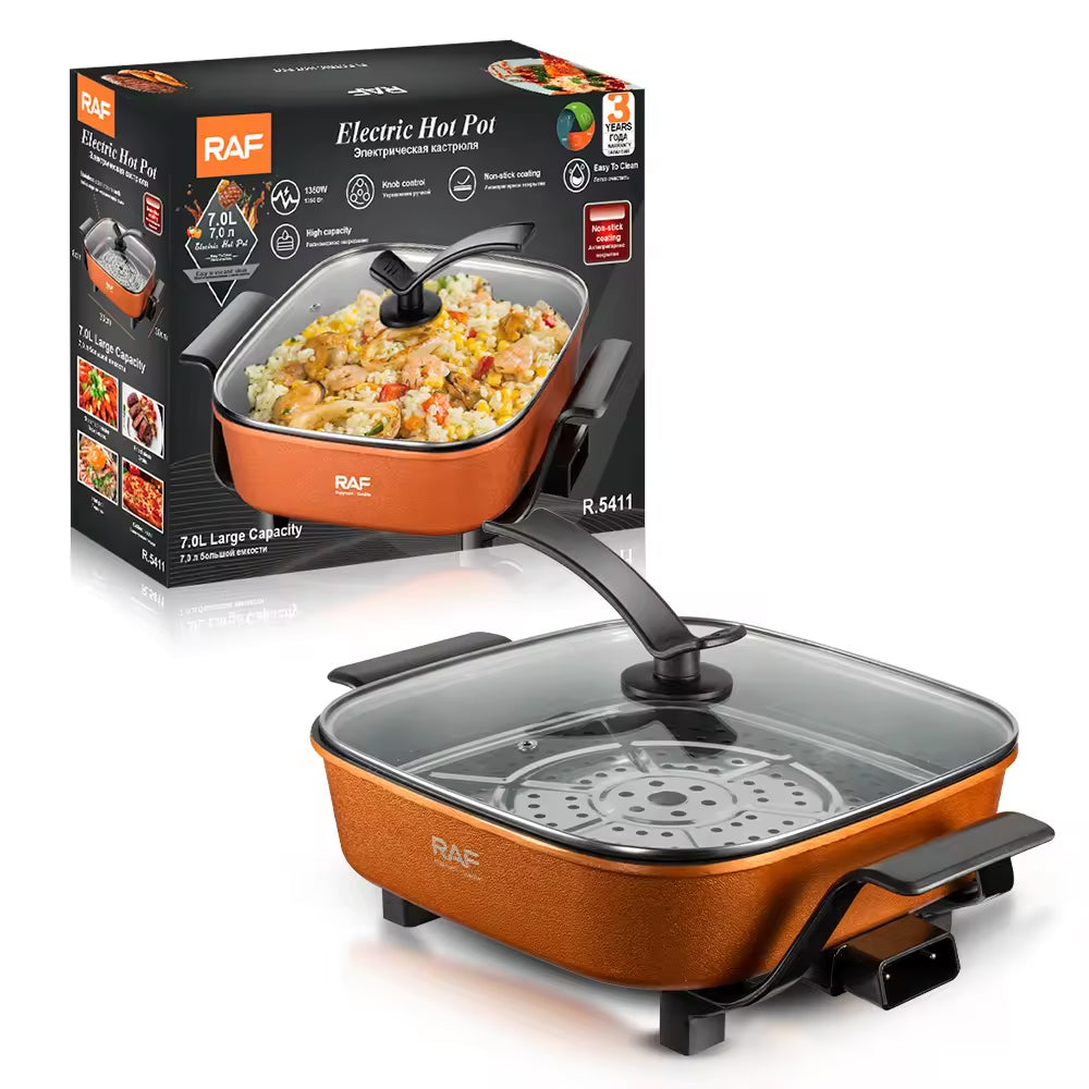 RAF, Multi-Functional Electric Hot Pot 1350W with 7.0L Capacity and Non-Stick Coating