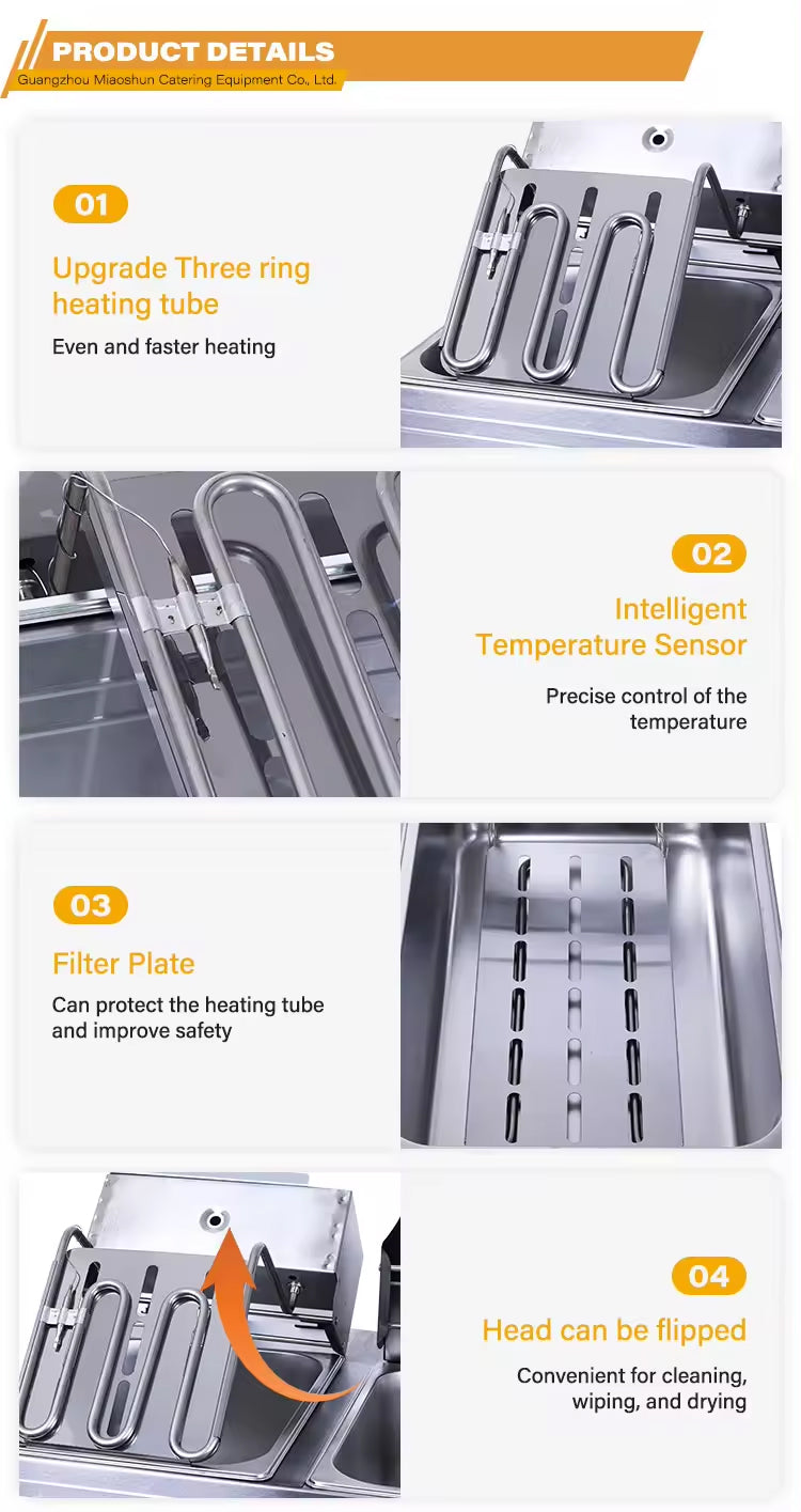 RAF High-Power Rapid-Heating Dual-Basket Deep Fryer 5000W – 5.5L + 5.5L Stainless Steel