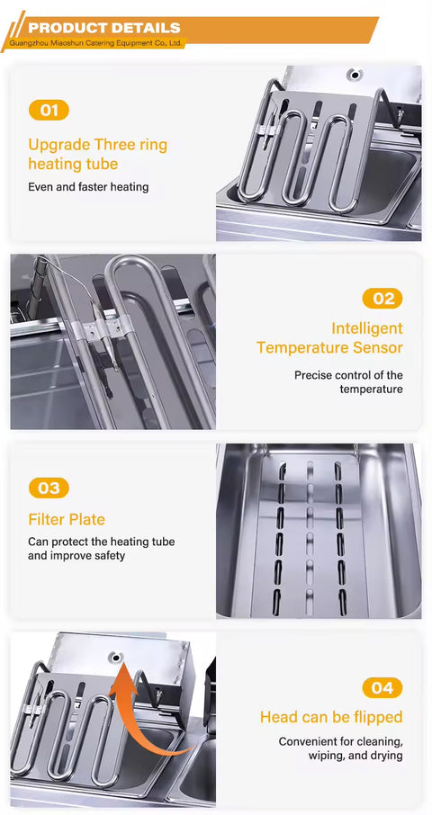 RAF High-Power Rapid-Heating Dual-Basket Deep Fryer 5000W – 5.5L + 5.5L Stainless Steel
