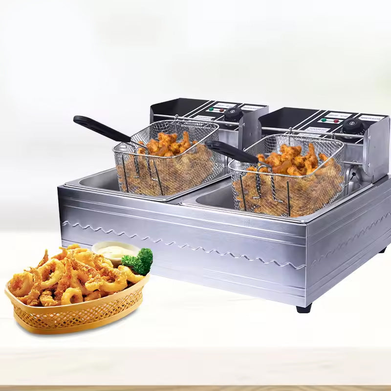 RAF High-Power Rapid-Heating Dual-Basket Deep Fryer 5000W – 5.5L + 5.5L Stainless Steel