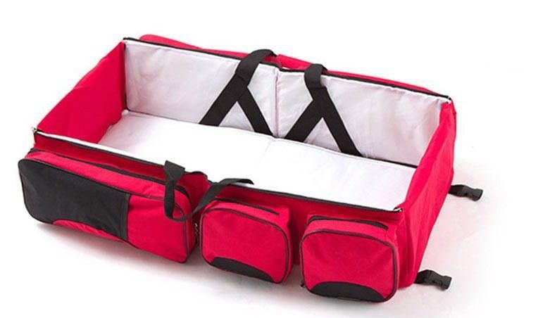 Portable 3-in-1 Baby Essentials Bag, Travel Bed & Changing Station Red