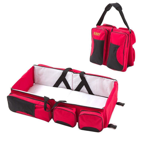 Portable 3-in-1 Baby Essentials Bag, Travel Bed & Changing Station Red