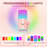 Maonocaster DM30 RGB Gaming Microphone for PC, USB Programmable Condenser Mic with RGB Lights - Pink