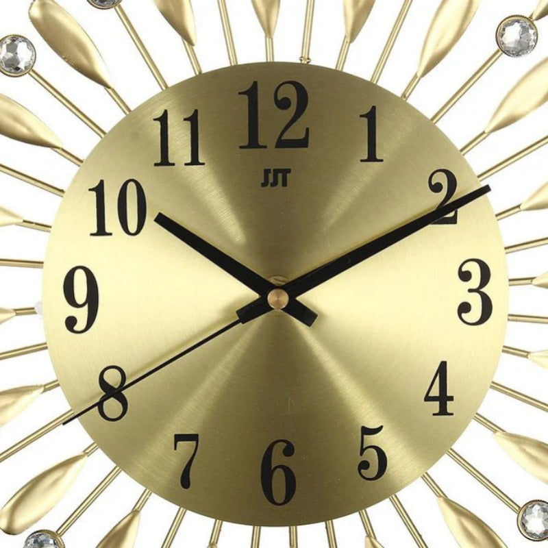 Modern Decorative Sunburst Wall Clock with Crystal Accents, Bold Numerals & Silent Quartz Sweep Movement