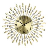 Modern Decorative Sunburst Wall Clock with Crystal Accents, Bold Numerals & Silent Quartz Sweep Movement