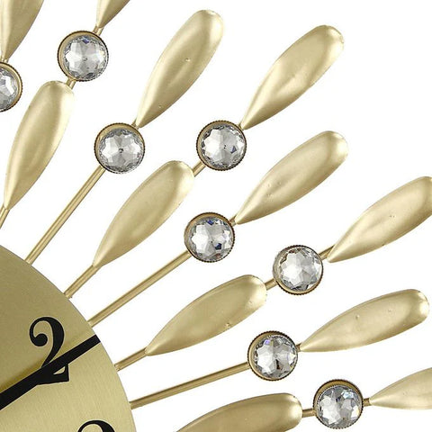 Modern Decorative Sunburst Wall Clock with Crystal Accents, Bold Numerals & Silent Quartz Sweep Movement