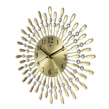 Modern Decorative Sunburst Wall Clock with Crystal Accents, Bold Numerals & Silent Quartz Sweep Movement