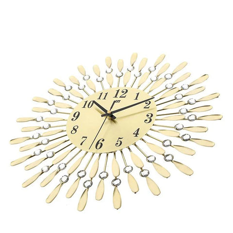 Modern Decorative Sunburst Wall Clock with Crystal Accents, Bold Numerals & Silent Quartz Sweep Movement