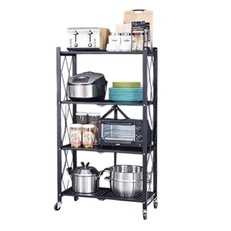 Multi Layer Foldable Metal Storage Rack Organizer with Wheels
