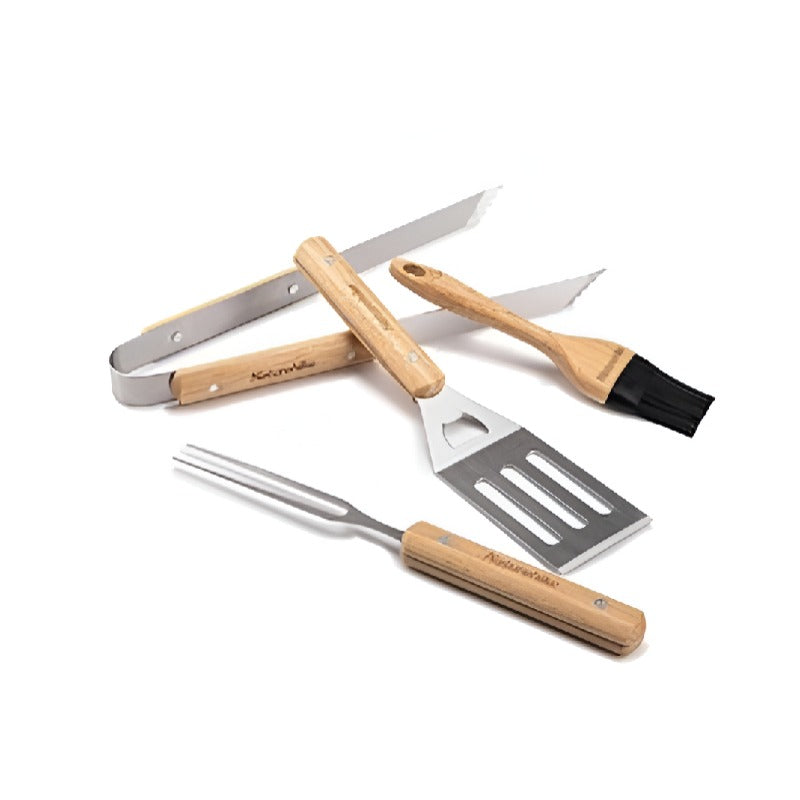Naturehike Four-Piece Barbecue Tool Set - Wood + Stainless Steel