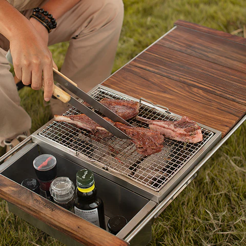 Naturehike Four-Piece Barbecue Tool Set - Wood + Stainless Steel