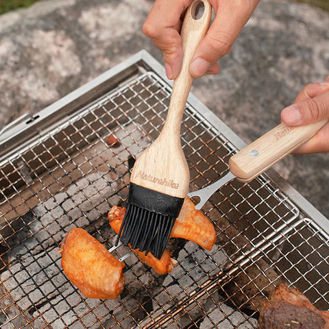 Naturehike Four-Piece Barbecue Tool Set - Wood + Stainless Steel