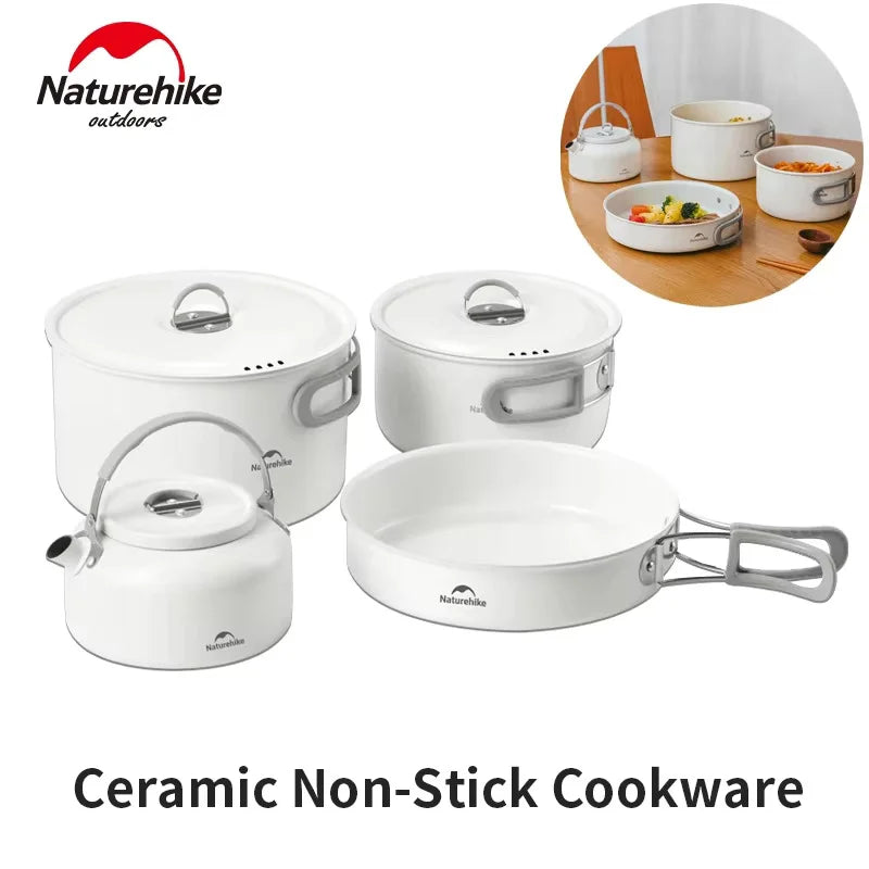 Naturehike Ceramic Non-Stick Pot Set - White (4pcs)