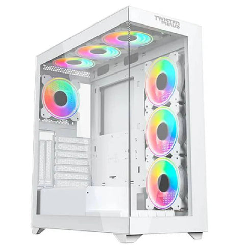 Twisted Minds Quantum Glass Mid Tower Gaming Case - White 7x120mm