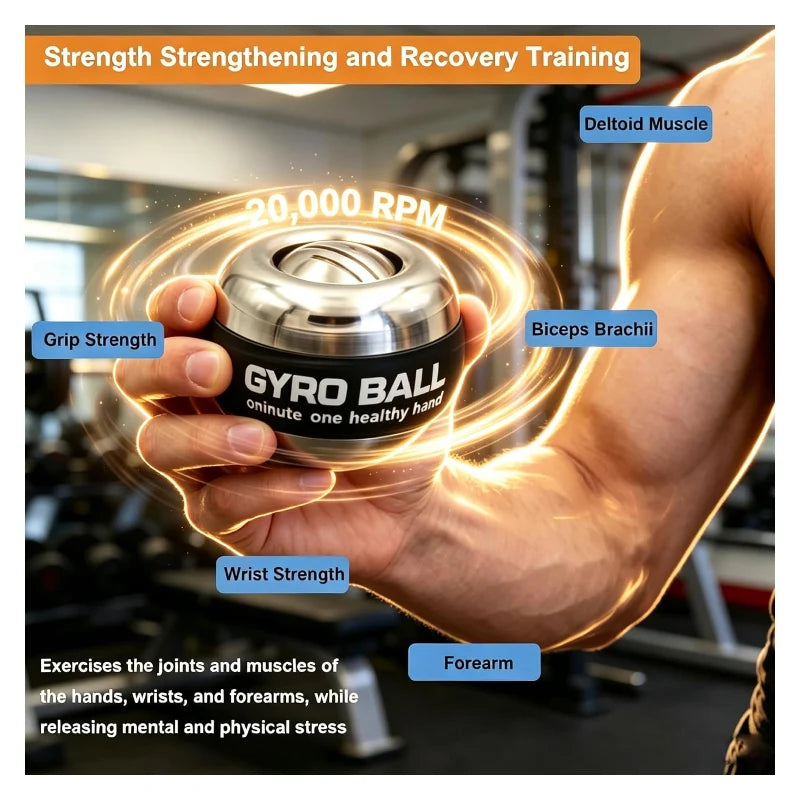 GYRO Ball Wrist Exerciser Metal Hand Forearm Strengthener LED