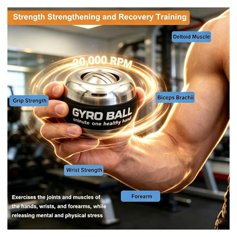 GYRO Ball Wrist Exerciser Metal Hand Forearm Strengthener LED