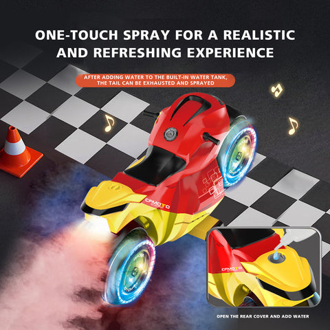 Drift Spray Stunt Motorcycle Toy with 2.4G Remote & Gesture Control, LED Lights & Mist Effect