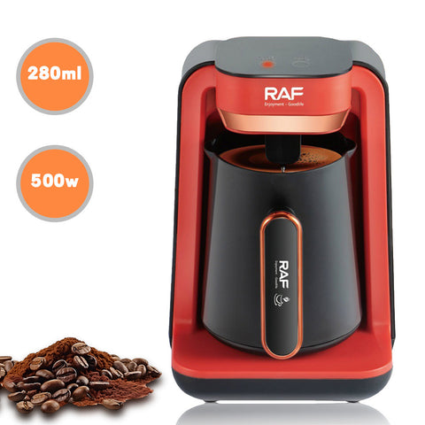 RAF، إبريق القهوة التركي سعة 280 مل 500 واط مع تشغيل بنقرة واحدة، تصميم مدمج وحماية من الانسكاب