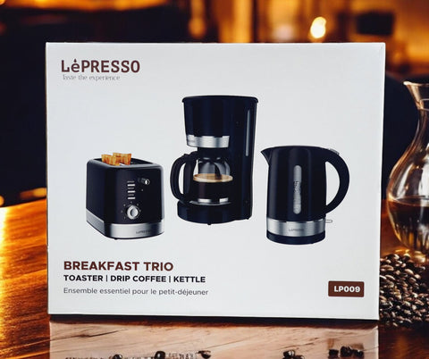 LePresso Breakfast Set Toaster, Kettle and Drip Coffee Maker - Black