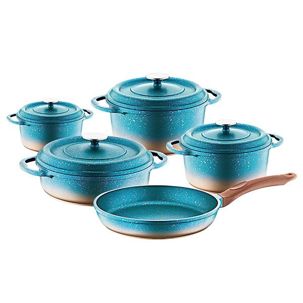 OMS Ocaliptus Granite Die-Cast Cookware Green Set of 9