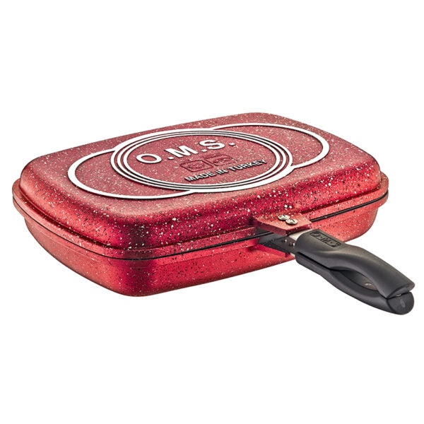 OMS Rectangular Granite Double Sided Grill 36x26x9cm Red