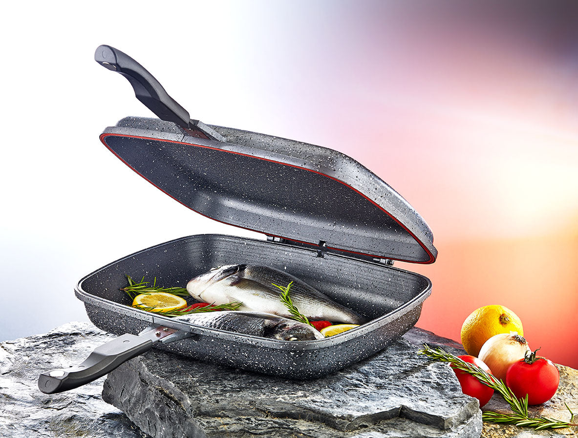 OMS Rectangular Granite Double Sided Grill 36x26x9cm - Black