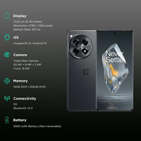 OnePlus 12R 5G – 16GB RAM, 256GB Storage, 120Hz AMOLED Display, 100W Fast Charging