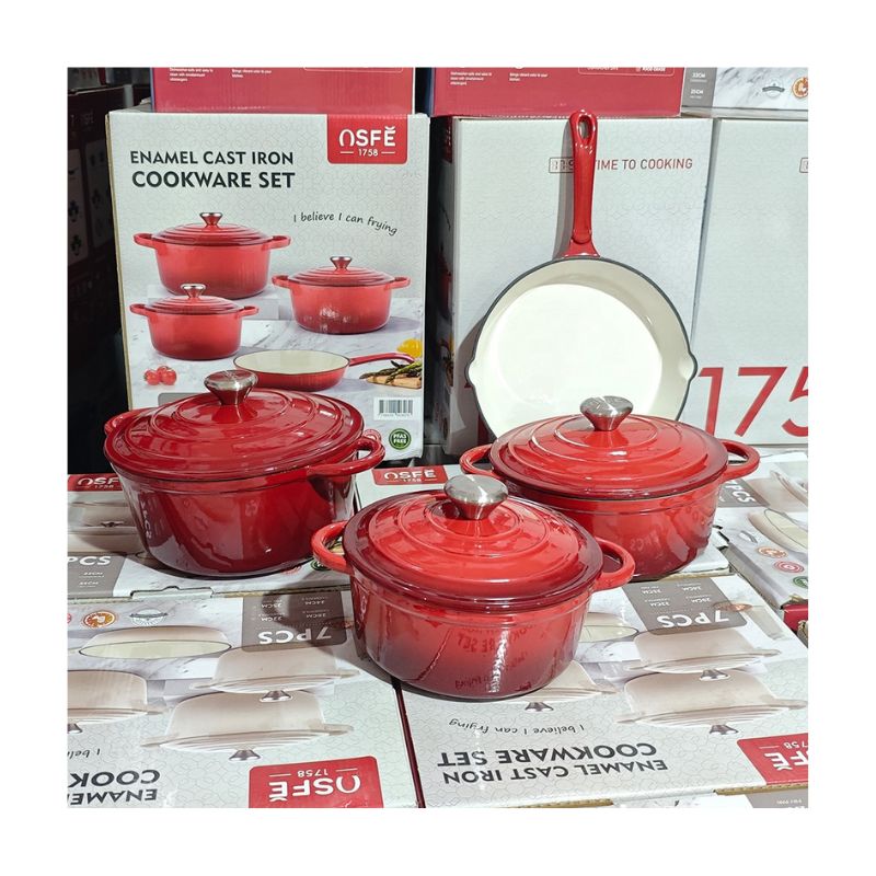 OSFE Cast Iron Cookware Set 7 PCS - Red