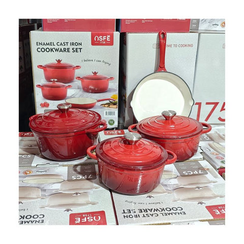 OSFE Cast Iron Cookware Set 7 PCS - Red