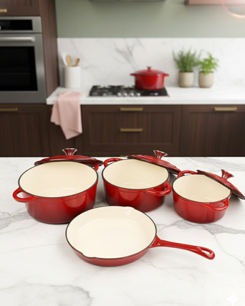 OSFE Cast Iron Cookware Set 7 PCS - Red
