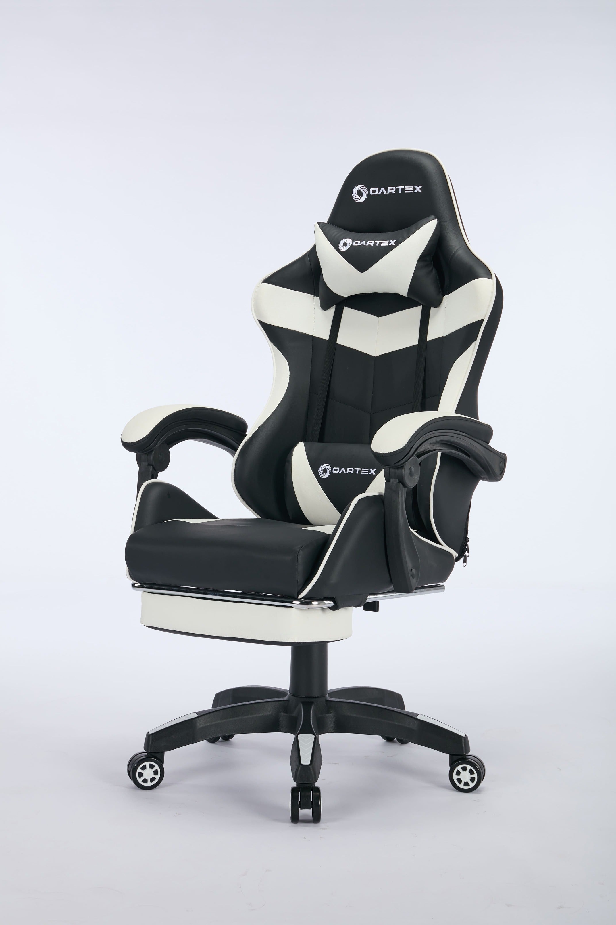 Oartex Gaming Chair with Foot Rest- Black & White- Electronic Be3ah store
