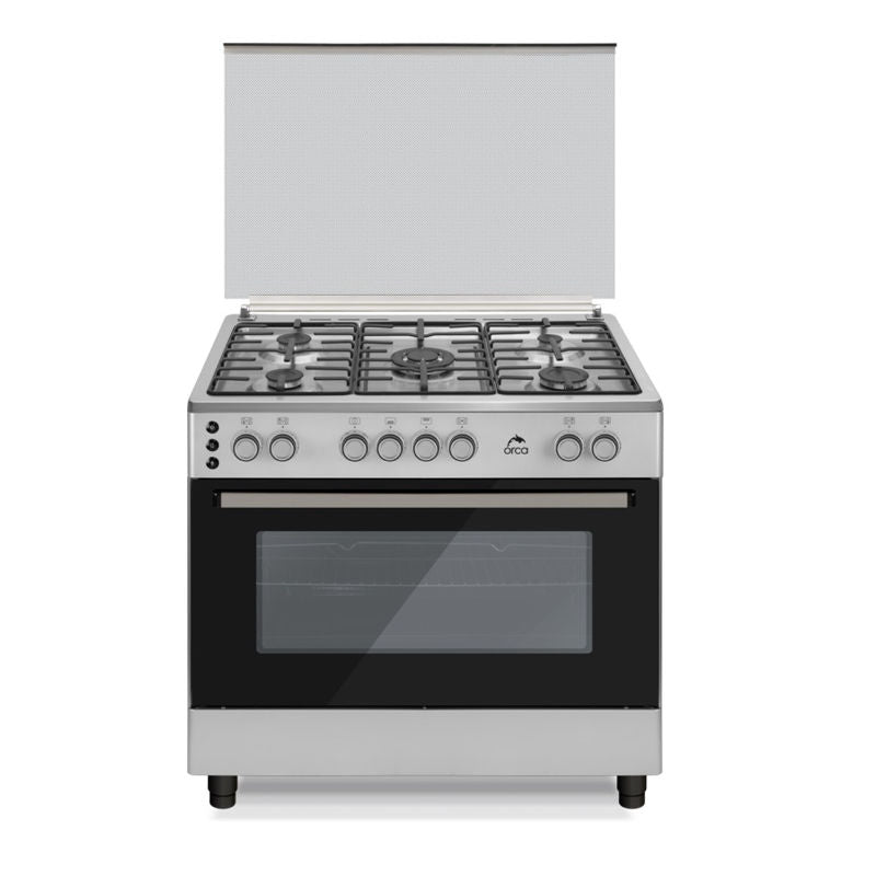 Orca, 5 Burner Maximum Safety Gas Cooker 90x60cm, Silver – OR-9060ODSMS