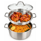 Osfe 28cm Stainless Steel Casserole with T-Glass Lid & Steamer Basket With a Non-stick Titanium Coating