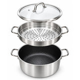 Osfe 28cm Stainless Steel Casserole with T-Glass Lid & Steamer Basket With a Non-stick Titanium Coating