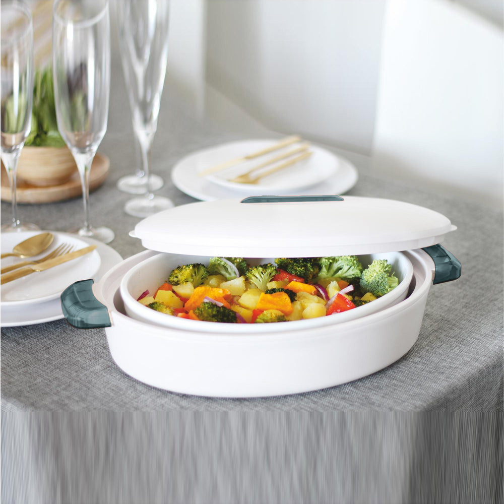 White/Pale Blue Colorado Oval Insulated Server - 2.8L