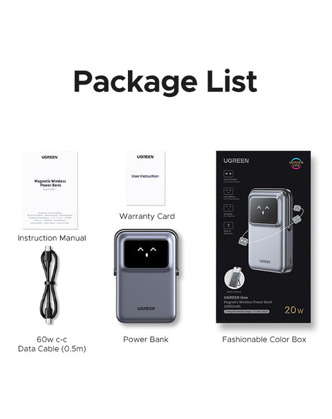UGREEN 45327, Uno Magnetic Wireless Power Bank 10000mAh 20W - Gray