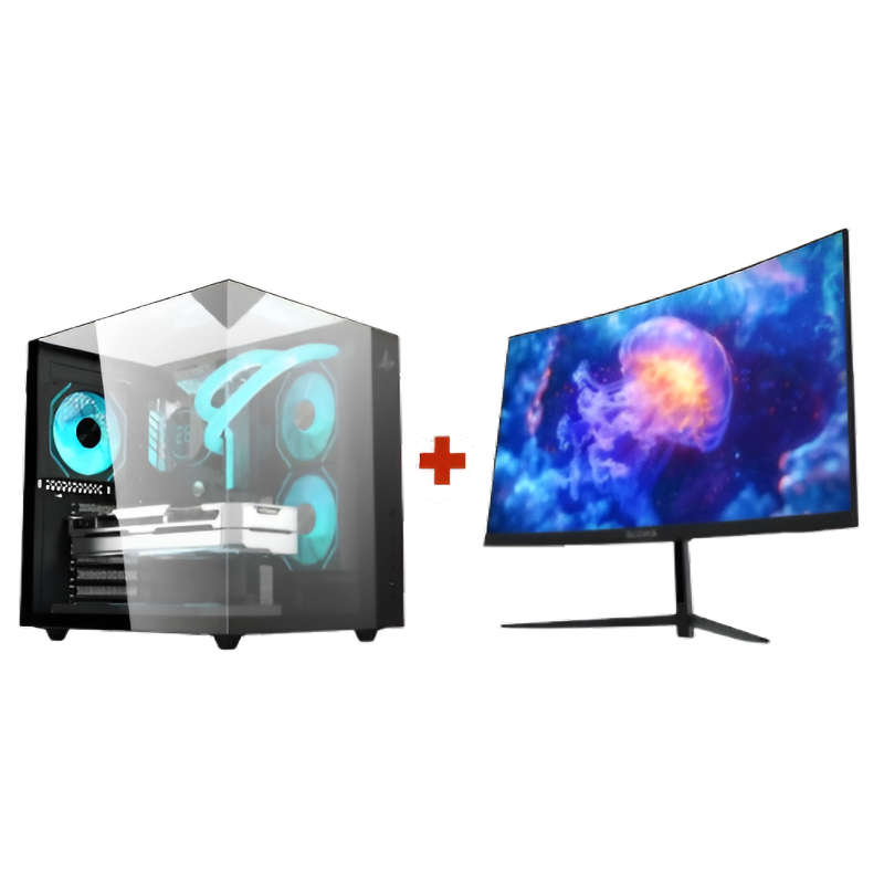 PC Bundle: Gaming pc i5-12400F,RTX 5060 8GB, 16GB RAM with Sades NC-Pelagia 24"/FHD/200Hz/0.5ms/HDMI 2.1/VA/Curved Gaming Monitor - Black
