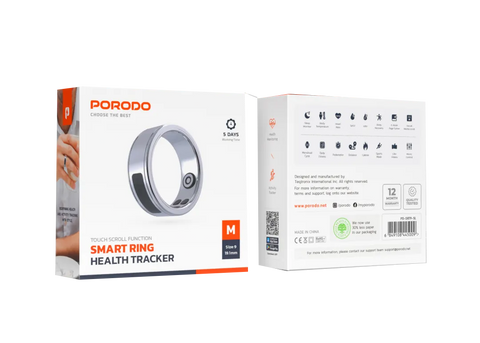 Porodo Smart Ring with Touch Control, Health Monitoring & 5-Day Battery - Size M (19.1mm)