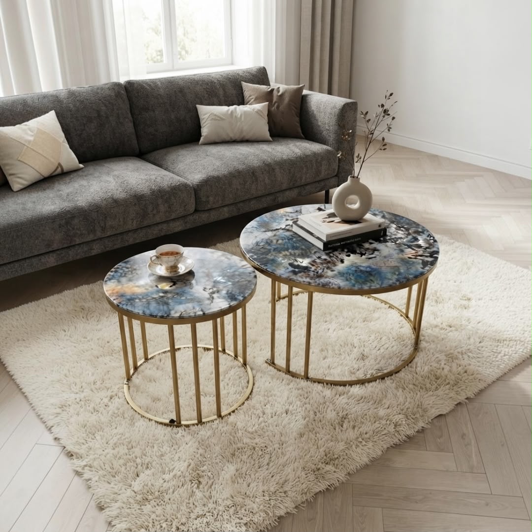 2-Piece Marble Center Table Set (70 cm & 50 cm)