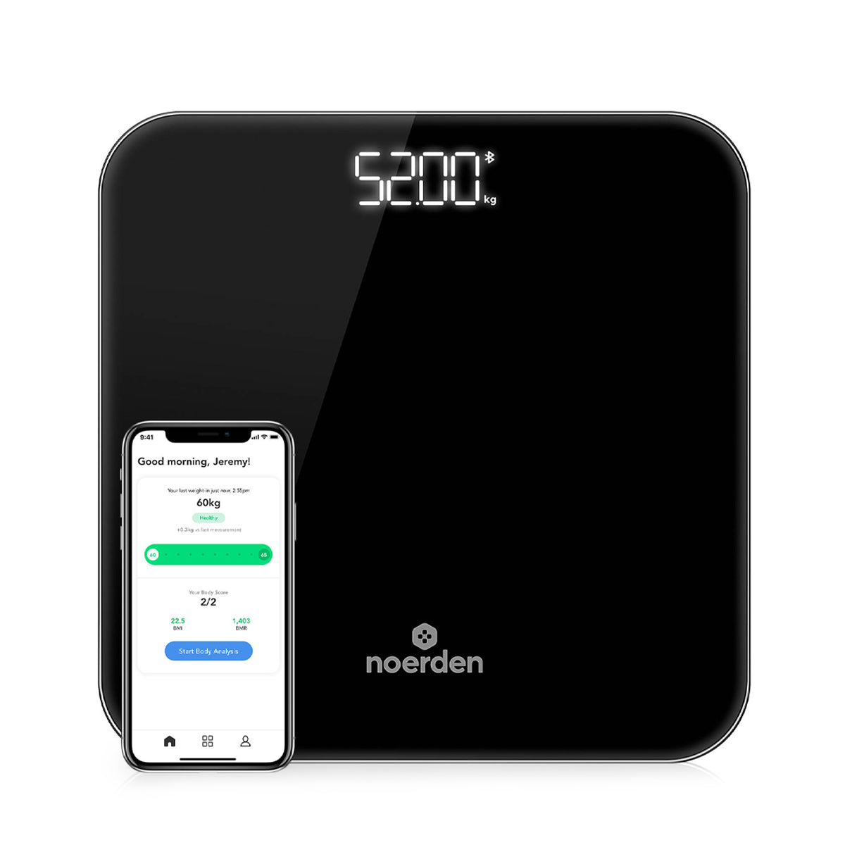 Noerden BIMI Black Smart Body Scale – Bluetooth Weight, BMI & BMR Tracker