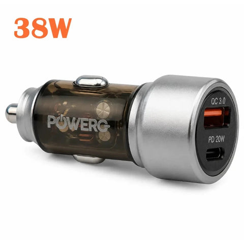 Powero+ Crysta Dual Port Car charger 38W - Silver