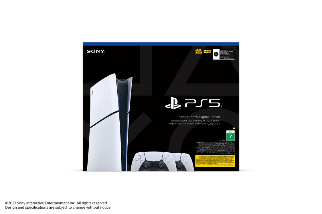 SONY PS5 Slim Console Digital with Two Dualsense Wireless Controller Bundle