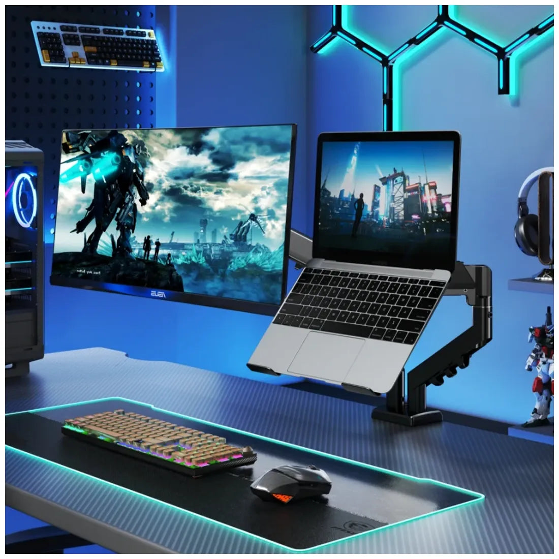 Pawa Double Gas Spring Computer Arm With 360º Rotation - Black