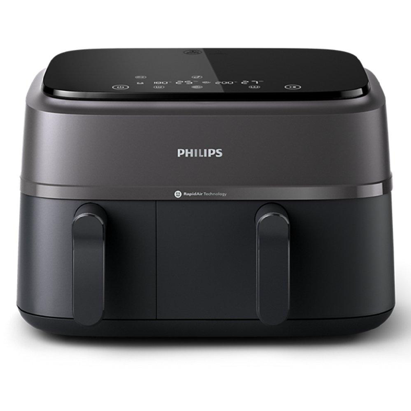 Philips Dual Air Fryer NA350/00 – 9L Dual Basket, 2750W RapidAir Plus, 8 Presets, Gray & Black