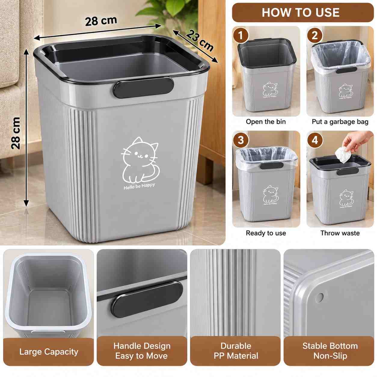 Square Wastebasket – Modern Home & Office Bin