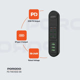 Porodo 50W PDx6 USBx3 Fast Charging Strip UK (2m Wire) - Black