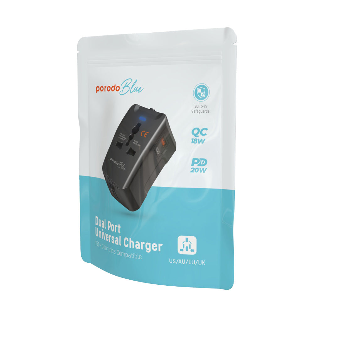 Porodo Blue PD 20W Travel Adapter - Black