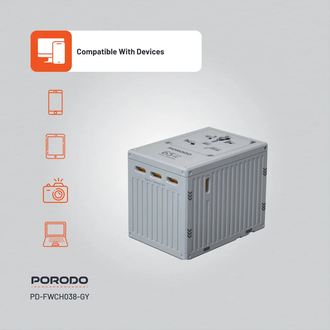 Porodo FWC038 Gan 5-Port Travel Block Universal Charger